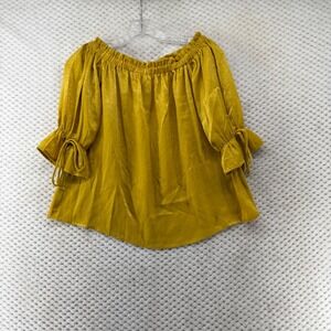 Sadie‎ & Love Womens Top Small Yellow Off Shoulder 3/4 Sleeve Tie Cuff